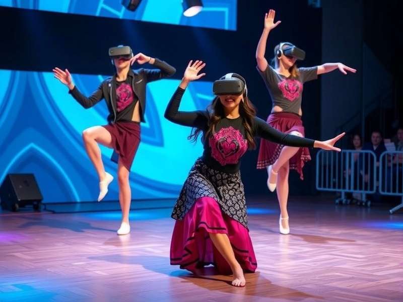VR Bollywood Dance Wave competition showing players on stage with VR headsets